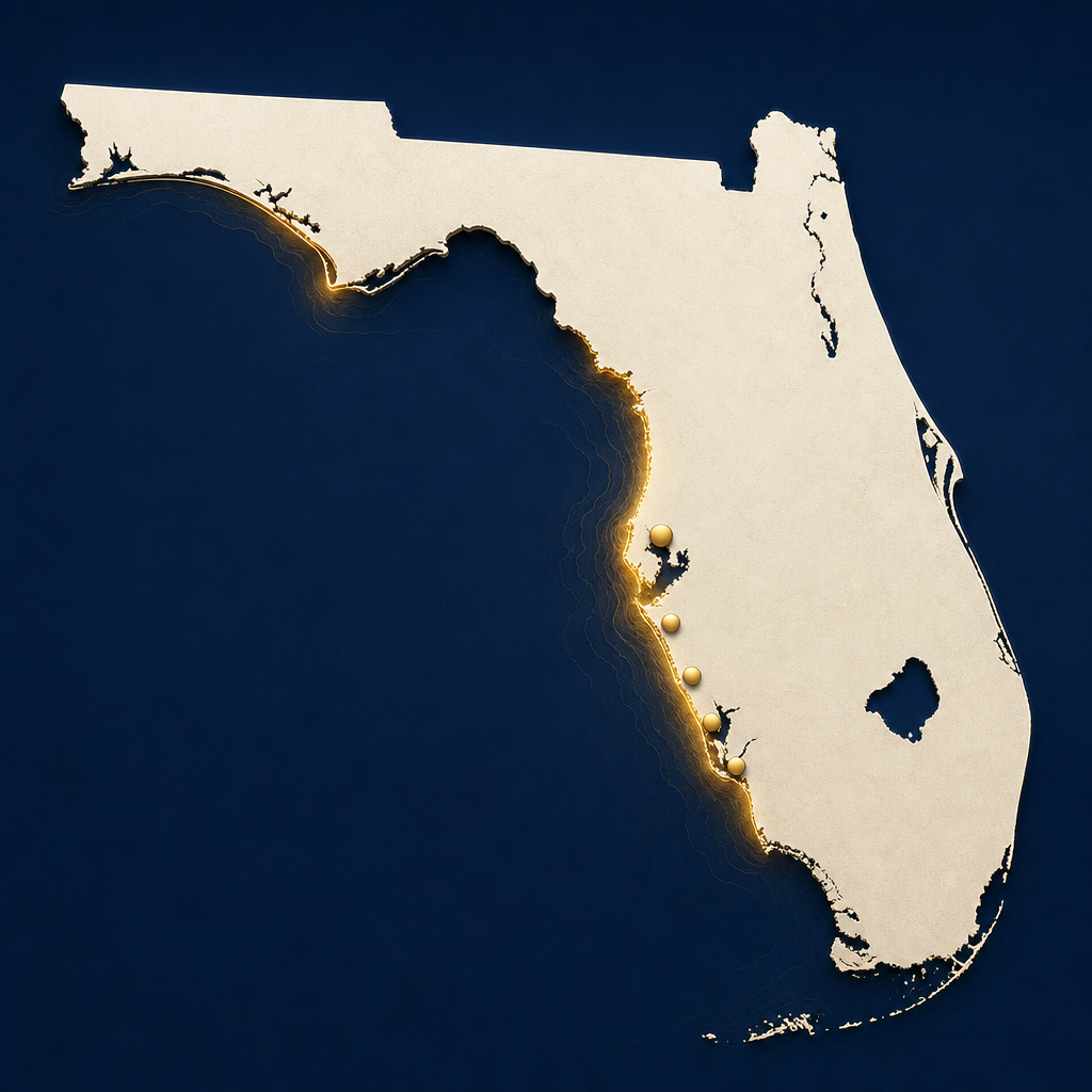 Map of Florida highlighting the Gulf Coast markets served by Gold Star Healthcare